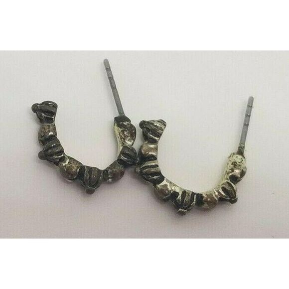 Earrings Small Silver Toned Hoops Pierced 1 Pair Detailed Beaded Small Hoops - Picture 6 of 9